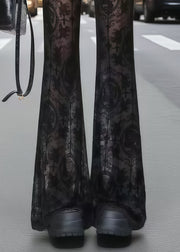 Sexy Black Hollow Out Lace Flare Bottoms Summer