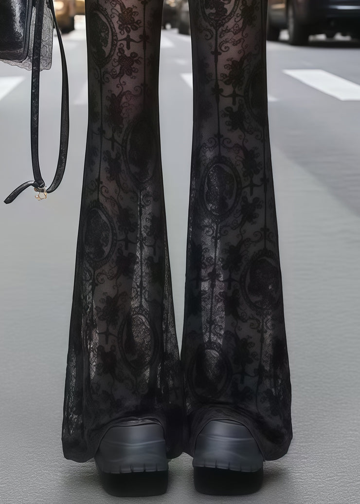 Sexy Black Hollow Out Lace Flare Bottoms Summer