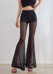 Sexy Black Striped Sequins Tulle Flared Trousers Summer