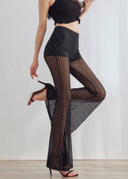 Sexy Black Striped Sequins Tulle Flared Trousers Summer