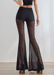 Sexy Black Striped Sequins Tulle Flared Trousers Summer