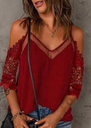 Sexy Black V Neck Cold Shoulder Cotton Top Summer