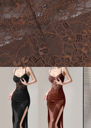 Sexy Black V Neck Lace Patchwork Long Spaghetti Strap Dress Summer