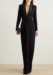 Sexy Black V Neck Slim Maxi Vestidos Spring