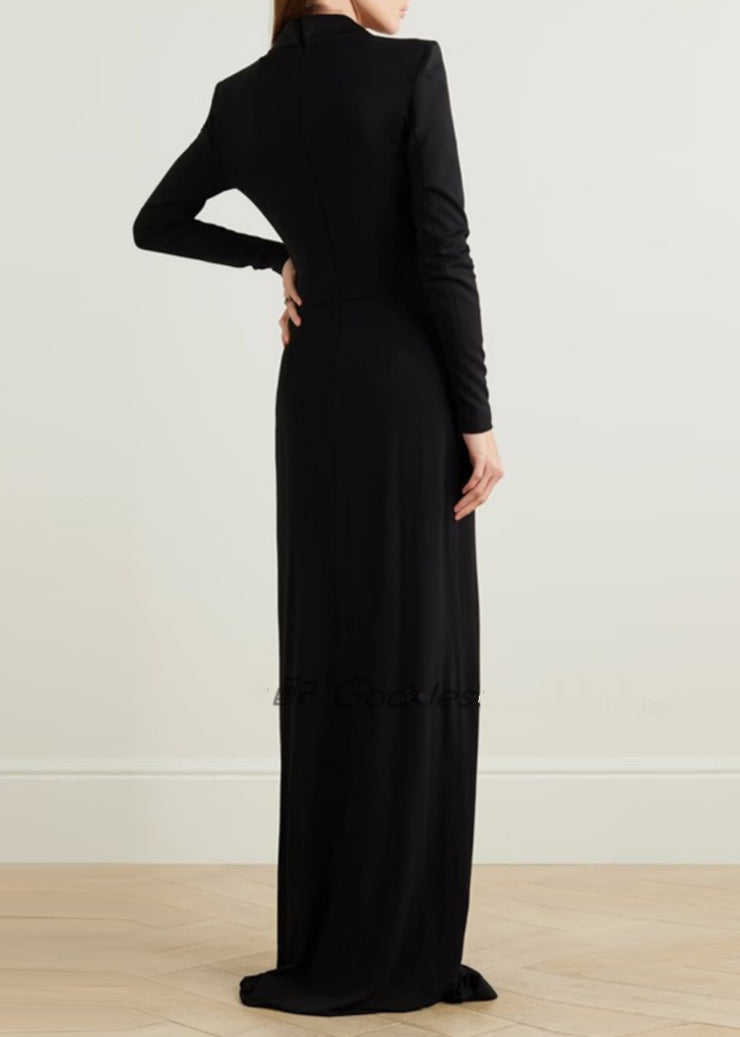 Sexy Black V Neck Slim Maxi Vestidos Spring