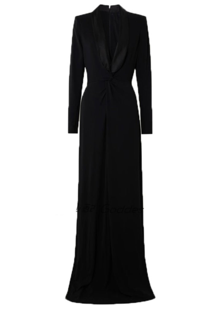 Sexy Black V Neck Slim Maxi Vestidos Spring