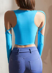 Sexy Blue O-Neck Long Sleeve Yoga Tops