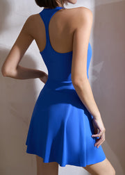 Sexy Blue Striped Patchwork Yoga Mid Dress