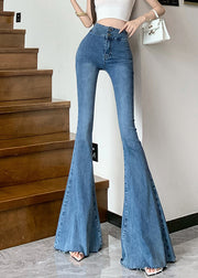 Sexy Blue Tummy Control Denim Flare Bottoms Fall