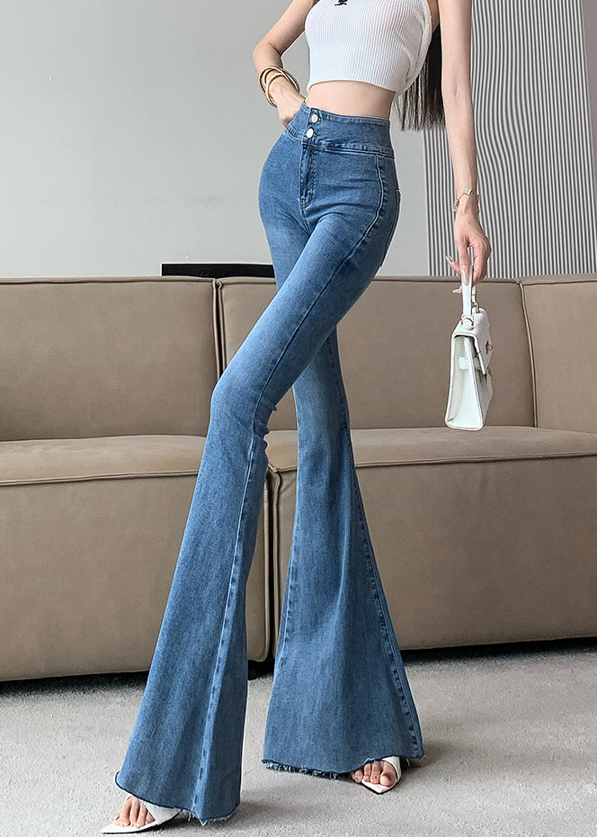 Sexy Blue Tummy Control Denim Flare Bottoms Fall