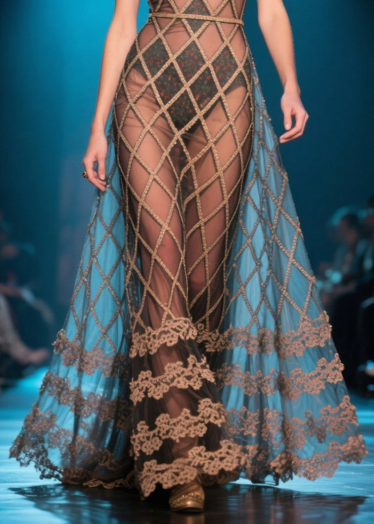 Sexy Brown Plaid Silm Fit Tulle Party Dress Summer
