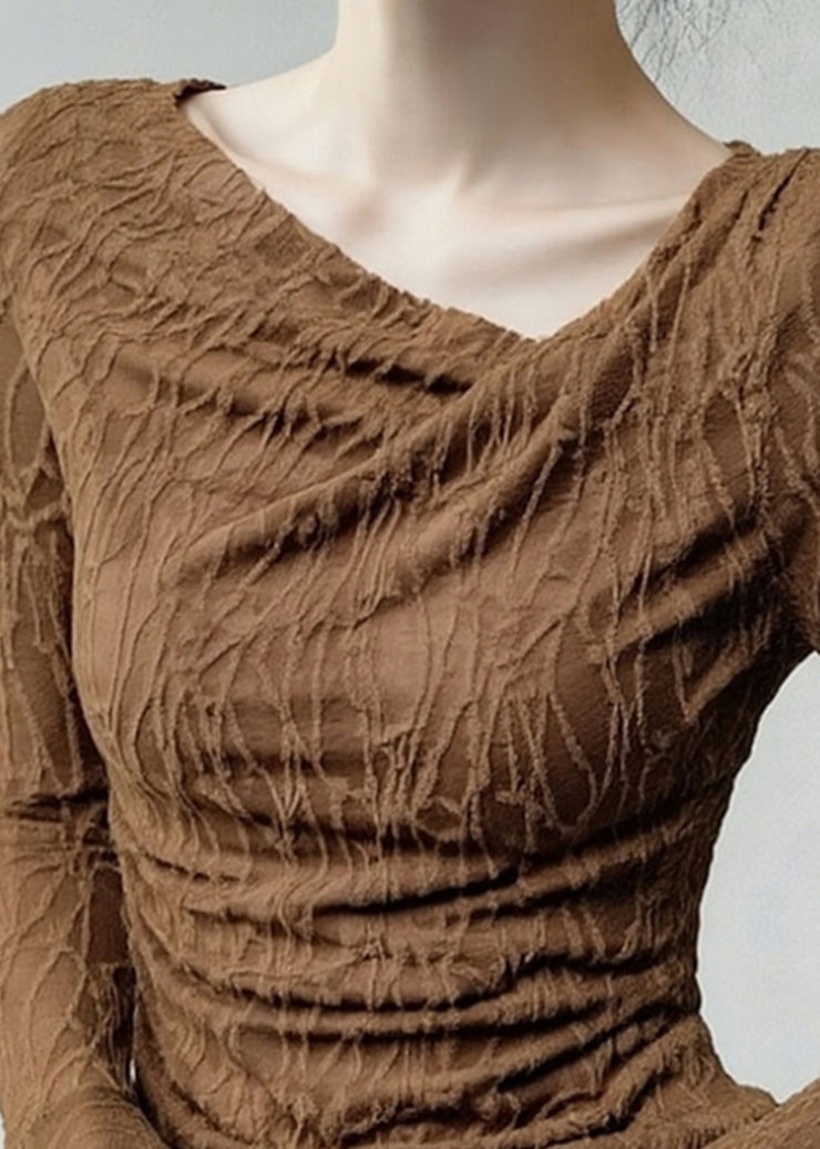 Sexy Coffee Asymmetrical Print T Shirt Flare Sleeve