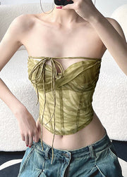 Sexy Green Cold Shoulder Tulle Spaghetti Strap Short Vest Sleeveless