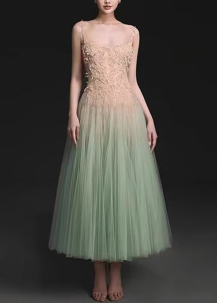 Sexy Green Sequins Lace Patchwork Tulle Spaghetti Strap Dress Sleeveless