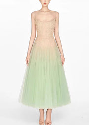 Sexy Green Sequins Lace Patchwork Tulle Spaghetti Strap Dress Sleeveless