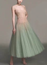 Sexy Green Sequins Lace Patchwork Tulle Spaghetti Strap Dress Sleeveless