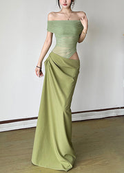 Sexy Green Wrinkled Tulle Patchwork Maxi Dresses Summer