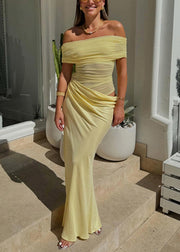 Sexy Green Wrinkled Tulle Patchwork Maxi Dresses Summer