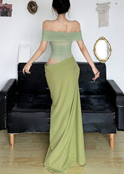 Sexy Green Wrinkled Tulle Patchwork Maxi Dresses Summer