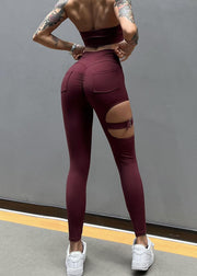 Sexy Hot Girl Mulberry Hollow Out High Elasticity Tight Pants