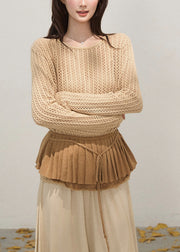 Sexy Khaki Hollow Out Knit Pullover Tops Fall