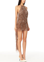 Sexy Leopard Asymmetrical Tasseled Party Dress Sleeveless