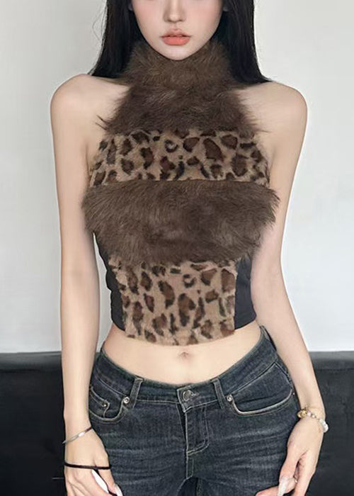 Sexy Leopard Backless Fluffy Patchwork Tanks Summer