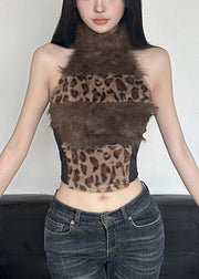 Sexy Leopard Backless Fluffy Patchwork Tanks Summer