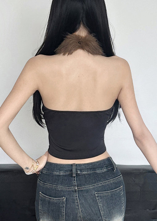 Sexy Leopard Backless Fluffy Patchwork Tanks Summer