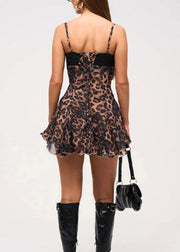 Sexy Leopard Lace Up European And American Backless Spaghetti Strap Dress