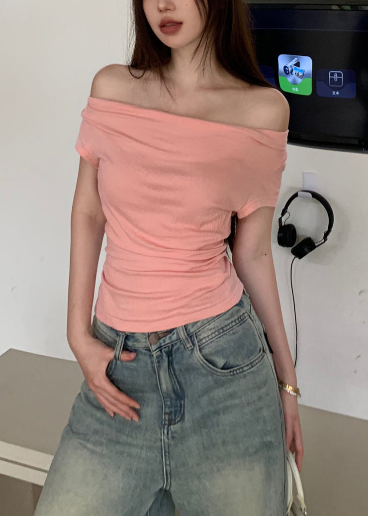 Sexy Pink Beading Wear On Both Sides Cotton T Shirts Summer