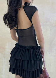 Sexy Pink Ruffled Patchwork Tulle Short Dress Summer