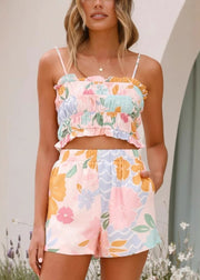 Sexy Print Elastic Strap Top And Shorts Set