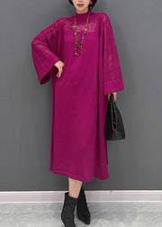 Sexy Purple Turtleneck Patchwork Knit Maxi Dress Fall