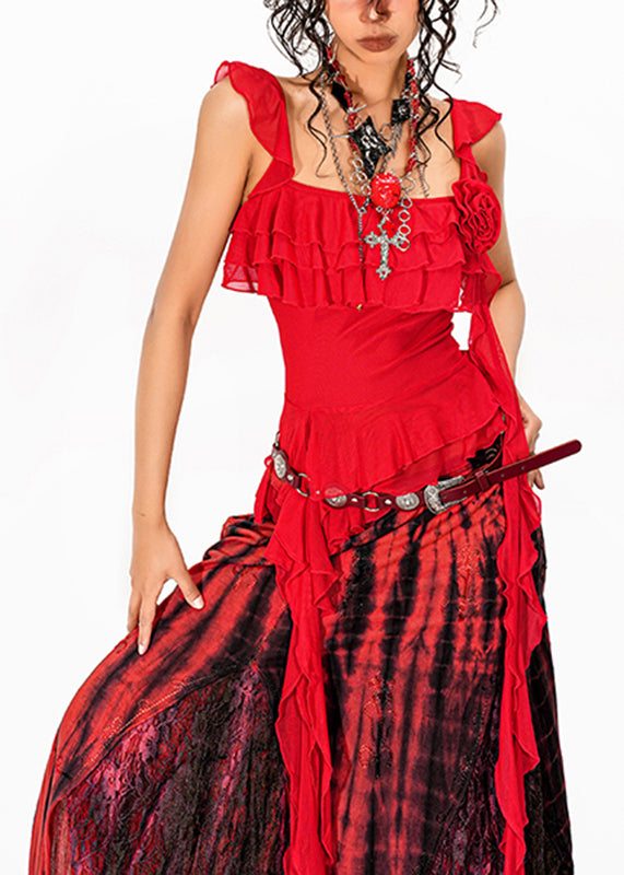Sexy Red Asymmetrical Rose Tulle Tops Summer