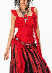 Sexy Red Asymmetrical Rose Tulle Tops Summer