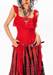 Sexy Red Asymmetrical Rose Tulle Tops Summer