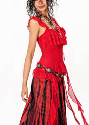 Sexy Red Asymmetrical Rose Tulle Tops Summer