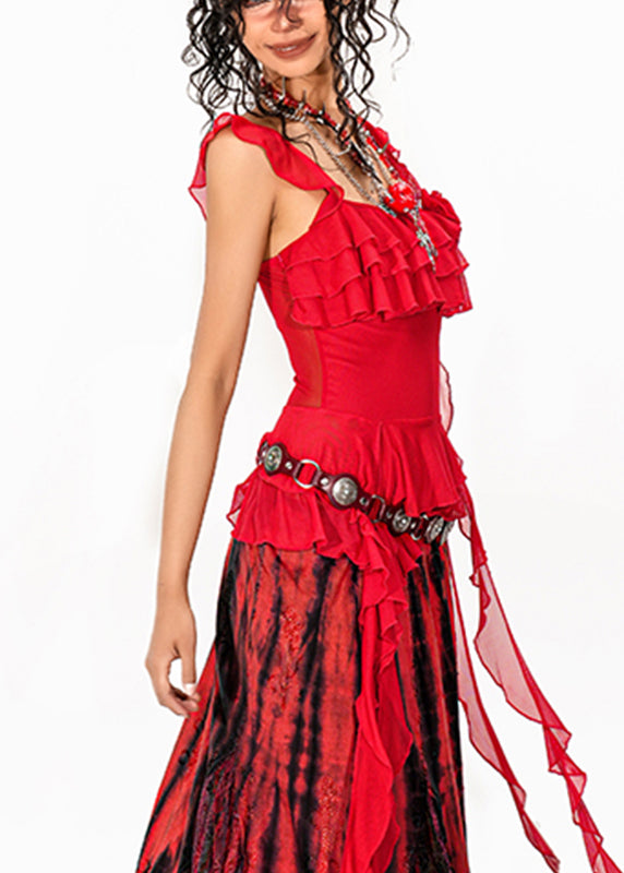 Sexy Red Asymmetrical Rose Tulle Tops Summer