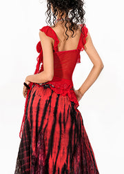 Sexy Red Asymmetrical Rose Tulle Tops Summer