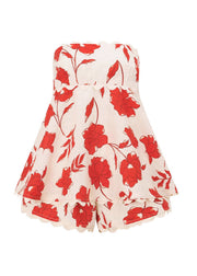Sexy Red Backless Print Cotton Two Pieces Set Summer