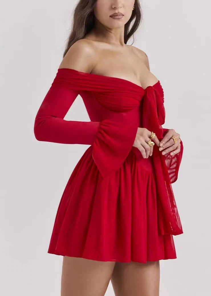 Sexy Red Bustier Top Chiffon Mini Strapless Dress Summer