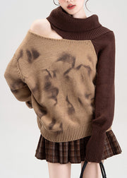 Sexy Red Cold Shoulder Patchwork Knit Sweaters Fall