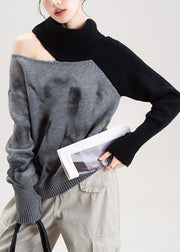 Sexy Red Cold Shoulder Patchwork Knit Sweaters Fall