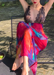 Sexy Red Lace Patchwork Long Spaghetti Strap Dress Summer