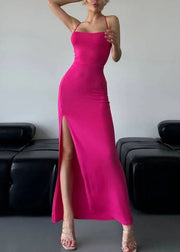 Sexy Rose Lace Up Side Open Cotton Spaghetti Strap Dress Sleeveless