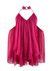 Sexy Rose V-Neck Backless Short Skirt Flared Sleeves