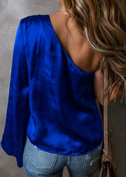 Sexy Royal Blue Asymmetrical One Shoulder Tops Fall