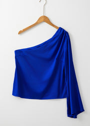Sexy Royal Blue Asymmetrical One Shoulder Tops Fall