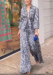 Sexy V Neck Print Wide Leg Jumpsuit Spring
